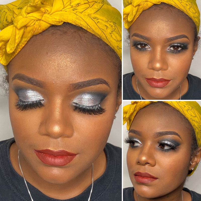 Before and after sexy full glam makeup look with half cut crease – Dark Skin – Brown Girl  – by Black Makeup Artist Jazmin Williams at Fab Faces by Jazz - District Heights, Maryland (MD)