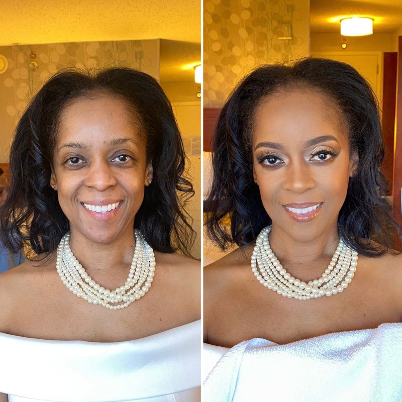 Before and after soft glam black makeup look – Tan Skin – light skin -  Brown Girl  – by Black Makeup Artist Jazmin Williams at Fab Faces by Jazz - District Heights, Maryland - PG County, MD