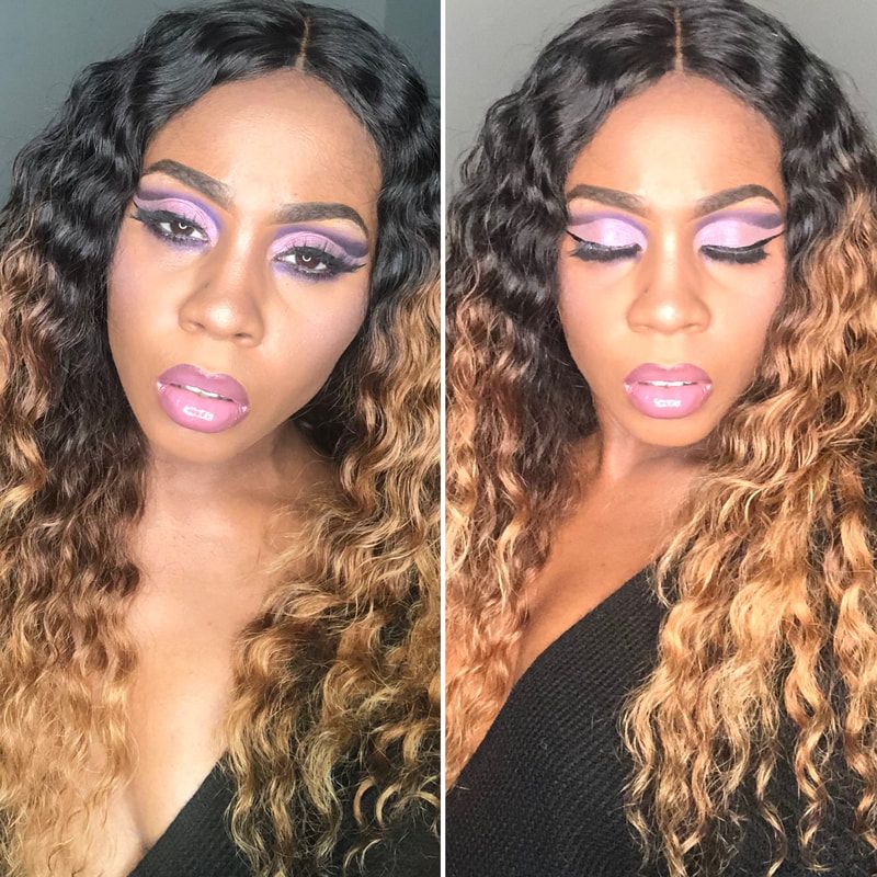 Before and after colorful full glam makeup look with full cut crease – Dark Skin – Brown Girl  – by Black Makeup Artist Jazmin Williams at Fab Faces by Jazz - District Heights, Maryland (MD)