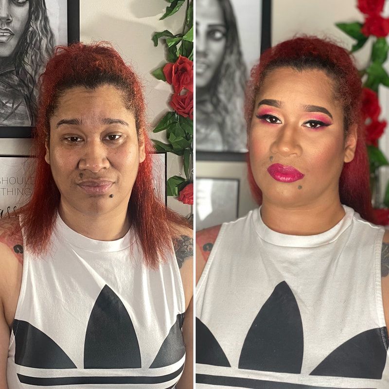 Before and after colorful full glam makeup look with winged eyeliner – Light Skin –  by Black Makeup Artist Jazmin Williams at Fab Faces by Jazz - District Heights, Maryland (MD)