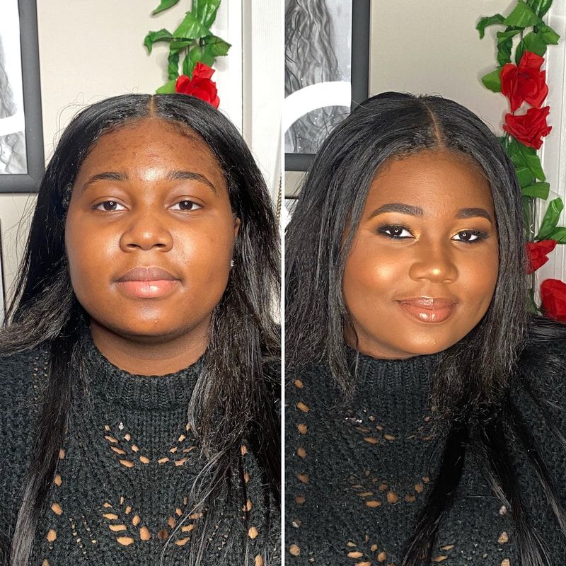Before and after soft glam makeup look – Dark Skin – by Makeup Artist Jazmin Williams at Fab Faces by Jazz - District Heights, Maryland - PG County, MD
