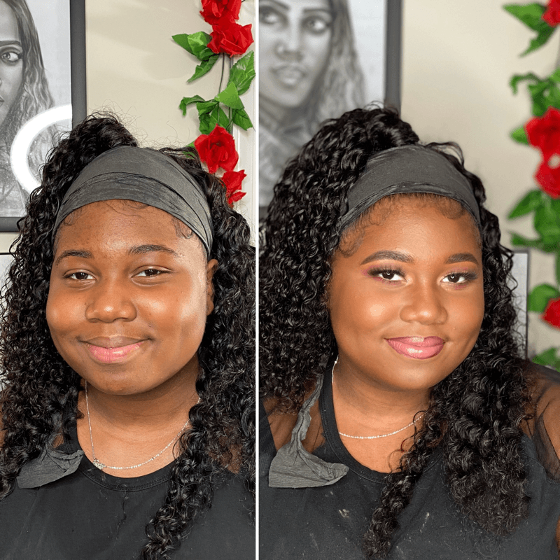 Before and after soft glam black makeup look – Dark Skin – Brown Girl  – by Black Makeup Artist Jazmin Williams at Fab Faces by Jazz - District Heights, Maryland - PG County, MD