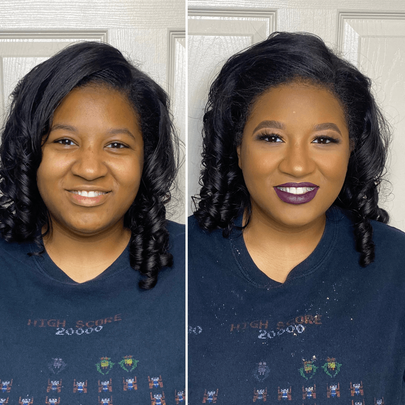 Before and after bridal black makeup look – Tan Skin – Brown Girl  – by Black Makeup Artist Jazmin Williams at Fab Faces by Jazz - District Heights, Maryland - PG County, MD